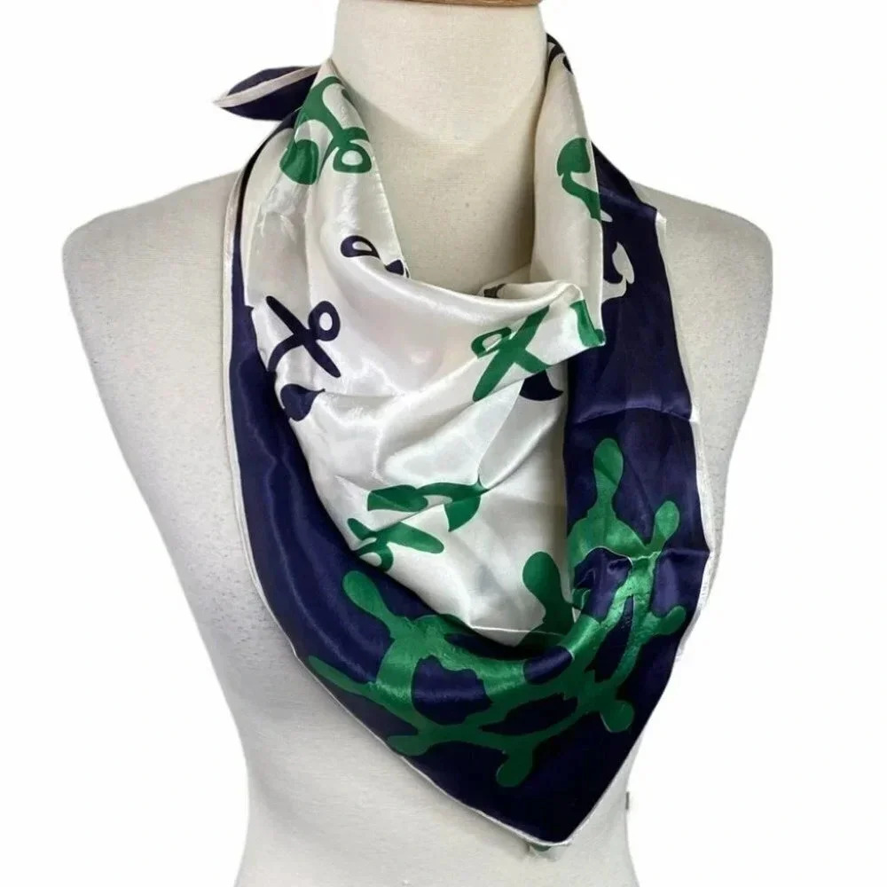 Nautical anchors blue/green/white 26" scarf